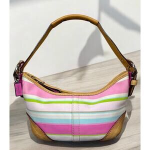 Coach Pink and Tan Striped Hobo Bag